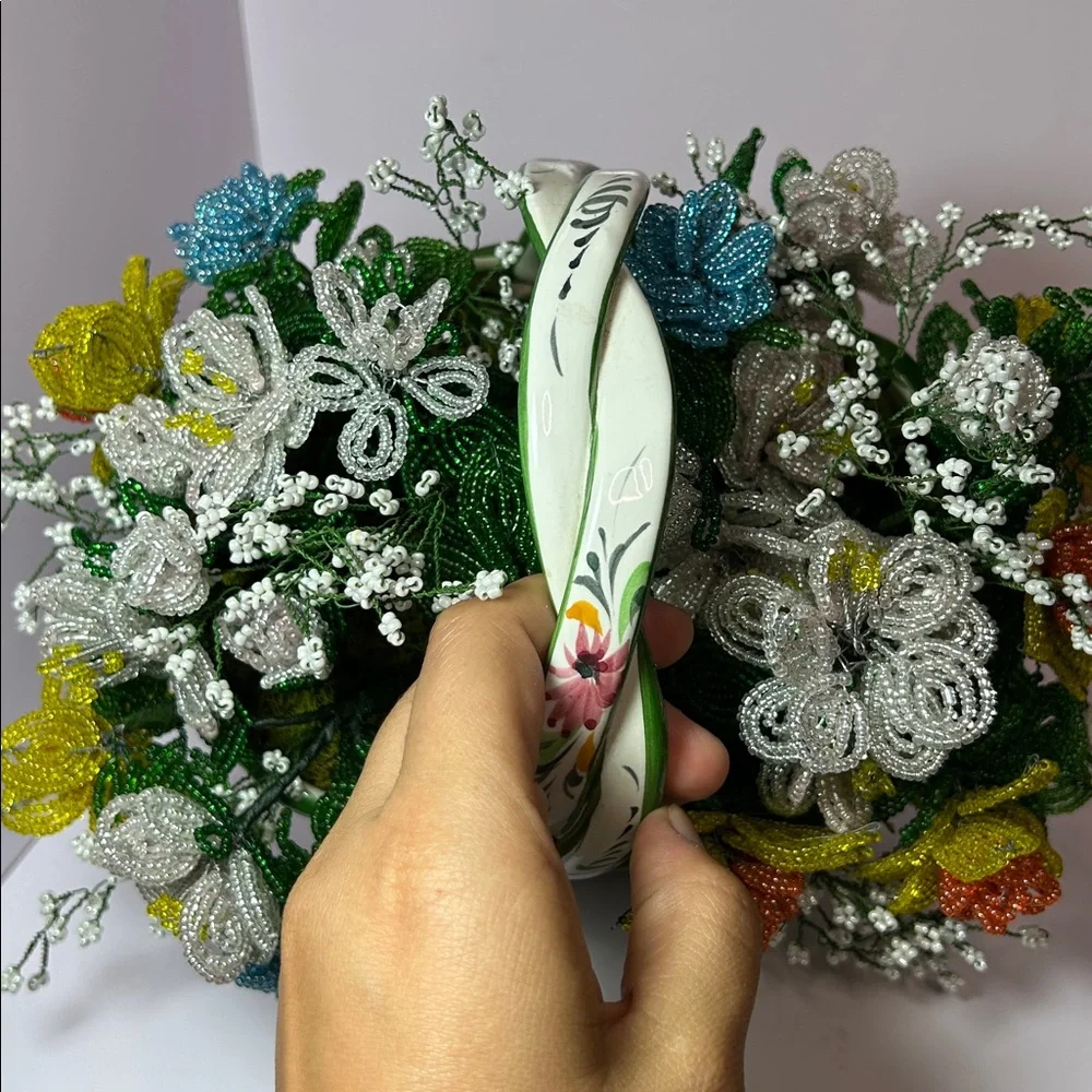Handcrafted Floral Basket with Multicolor Beaded Flowers